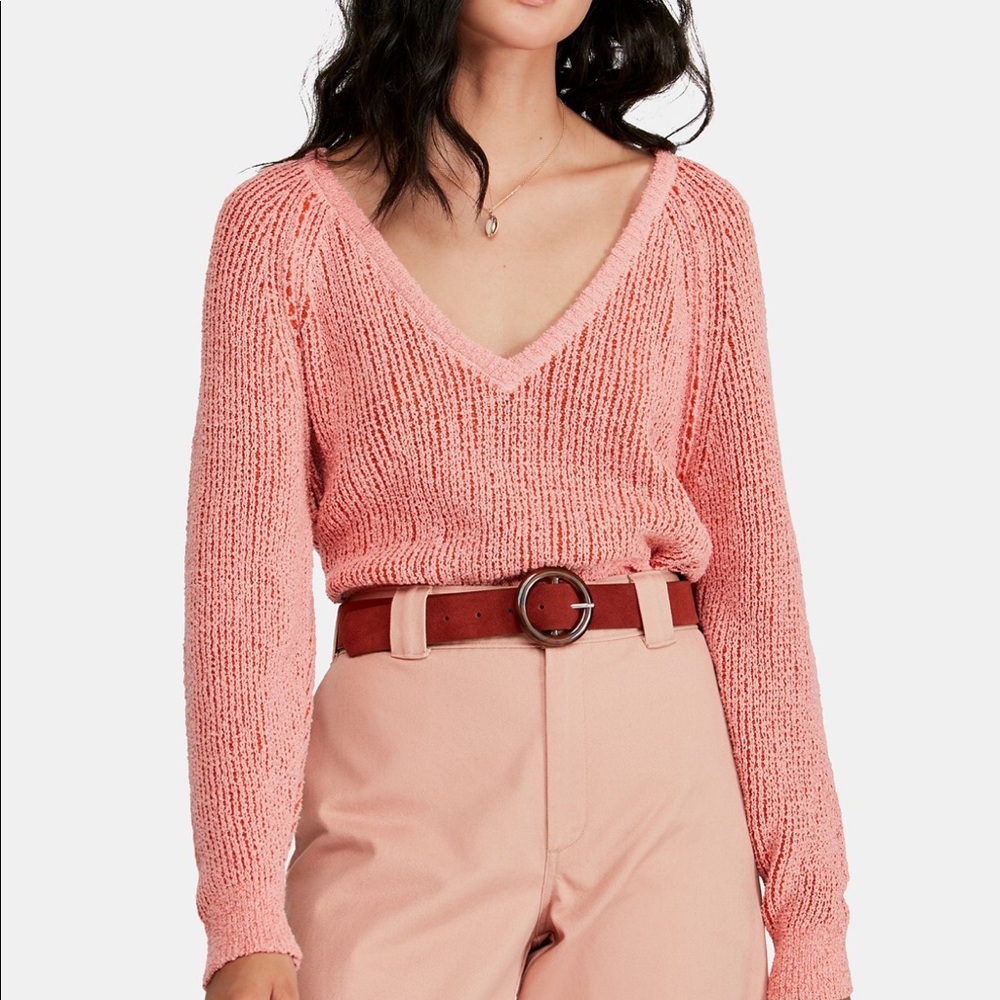 FREE PEOPLE High Low V  Sweater, Neutral - Picture 7 of 7